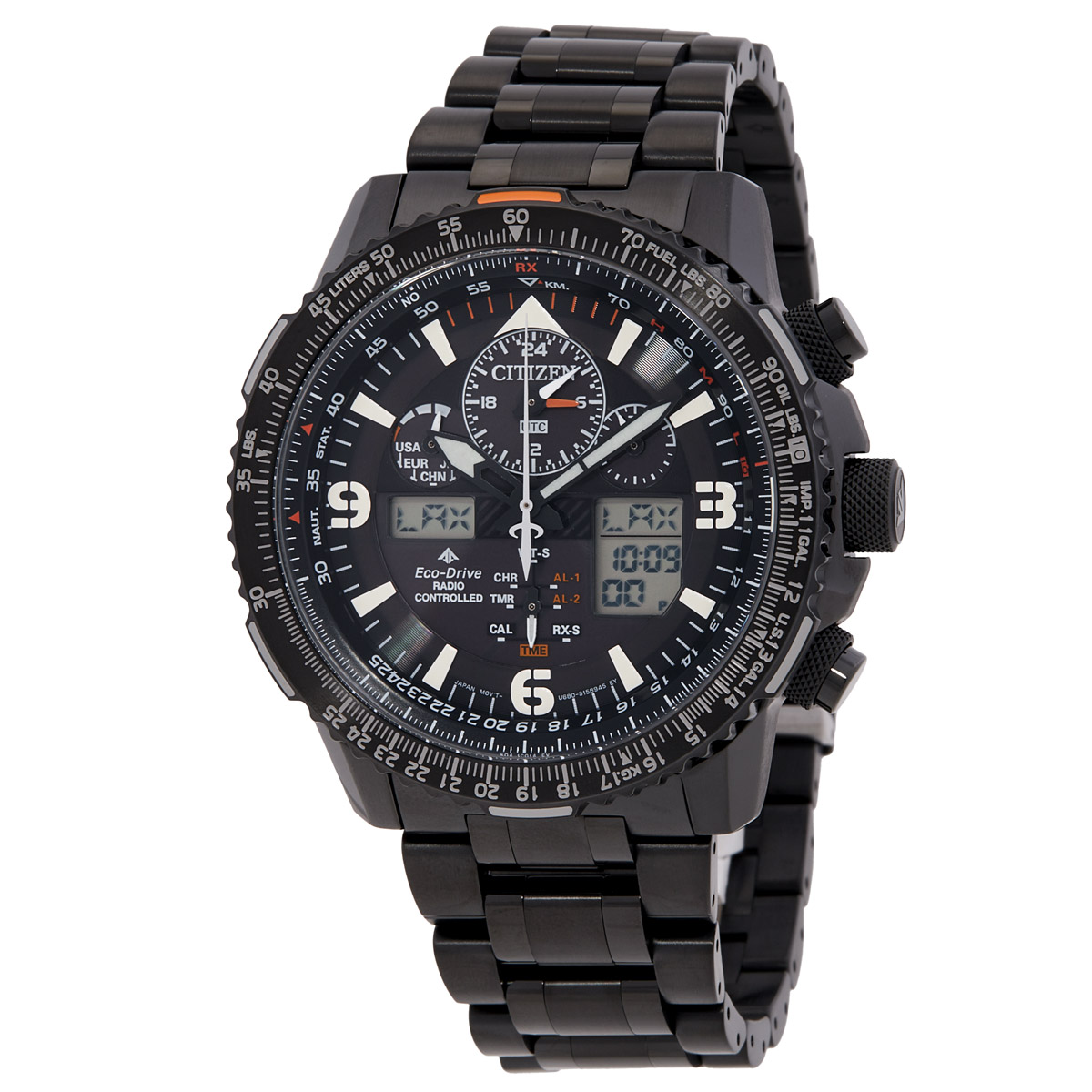 Citizen Promaster Skyhawk A-T Perpetual Alarm World Time Chronograph Analog-Digital Black Dial Men's Watch JY8075-51E
