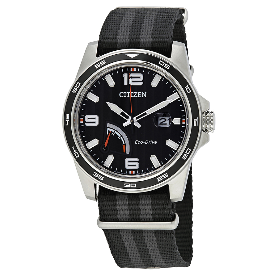 Citizen PRT Black Dial Striped Nylon Men's Watch AW7030-06E