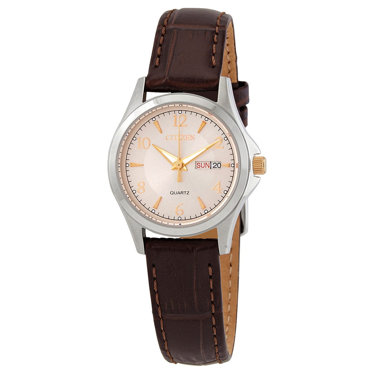 Citizen Quartz Beige Dial Brown Leather Ladies Watch EQ0599-20X