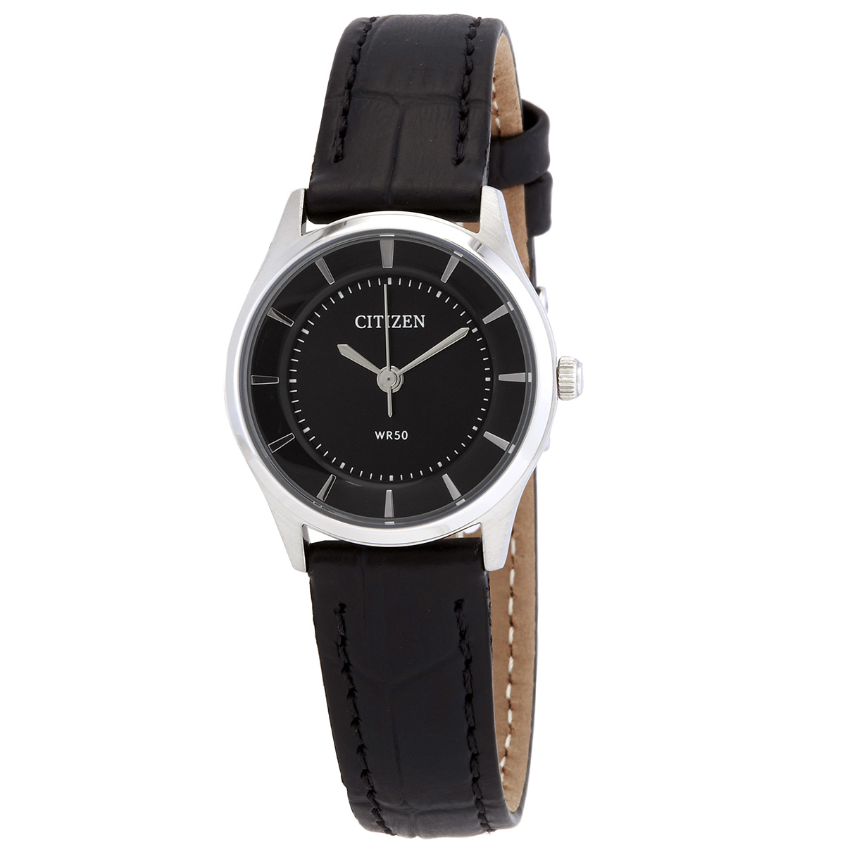 Citizen Quartz Black Dial Black Leather Ladies Watch ER0201-05E