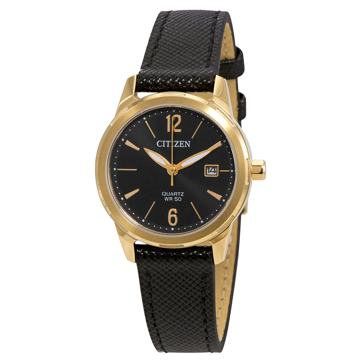 Citizen Quartz Black Dial Black Leather Ladies Watch EU6078-09E