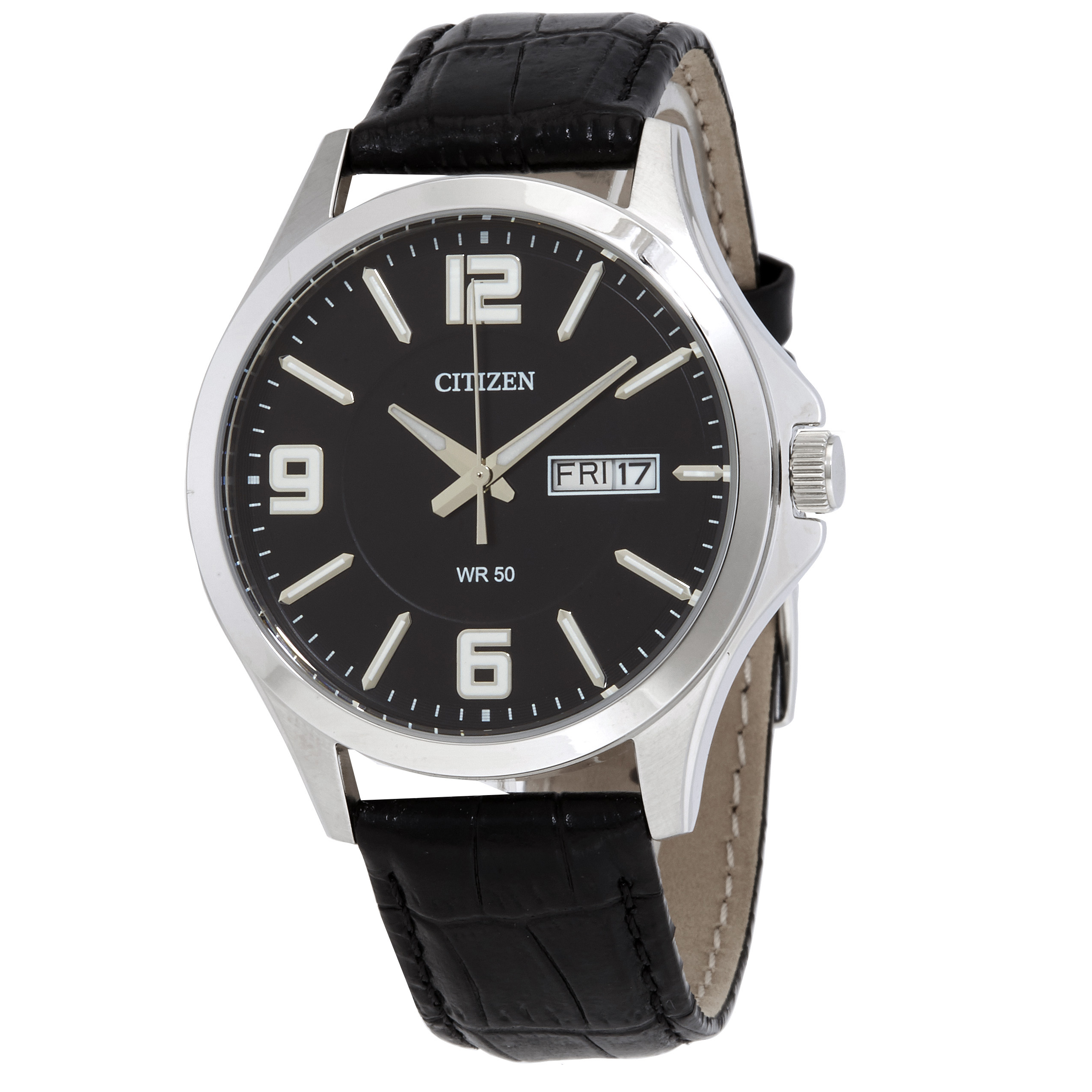 Citizen Quartz Black Dial Black Leather Men's Watch BF2001-04E