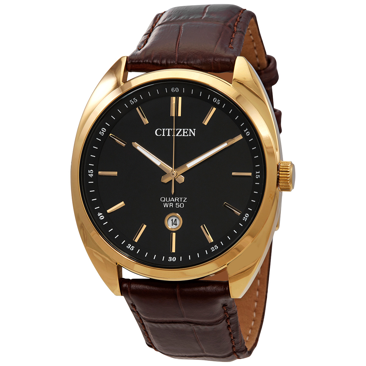 Citizen Quartz Black Dial Brown Leather Men's Watch BI5092-03E