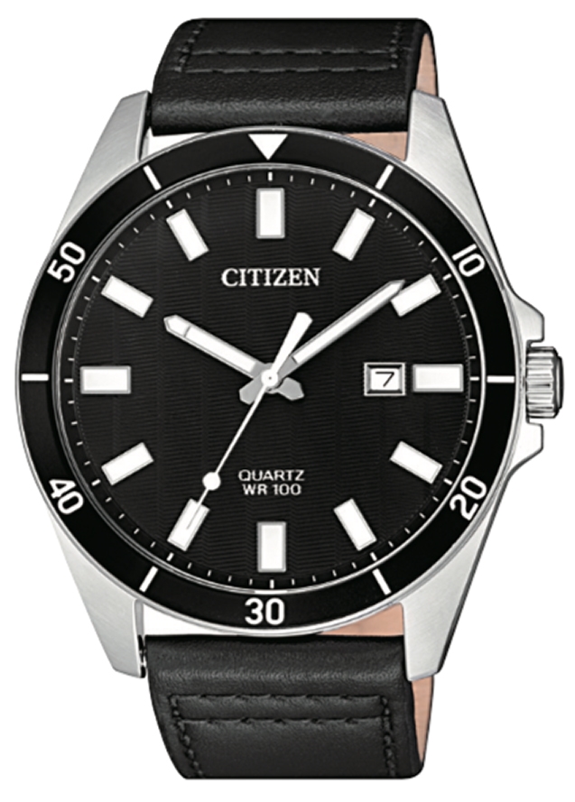 Citizen Quartz Black Dial Black Leather Men's Watch BI5050-03E