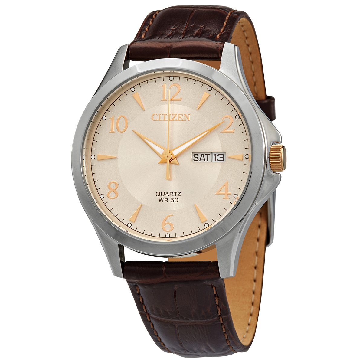 Citizen Quartz Champagne Dial Brown Leather Men's Watch BF2009-29X