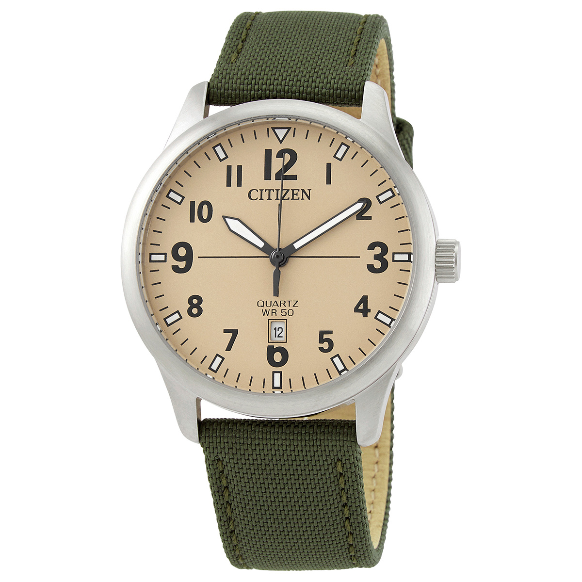 Citizen Quartz Champagne Dial Green Nylon Men's Watch BI1050-05X