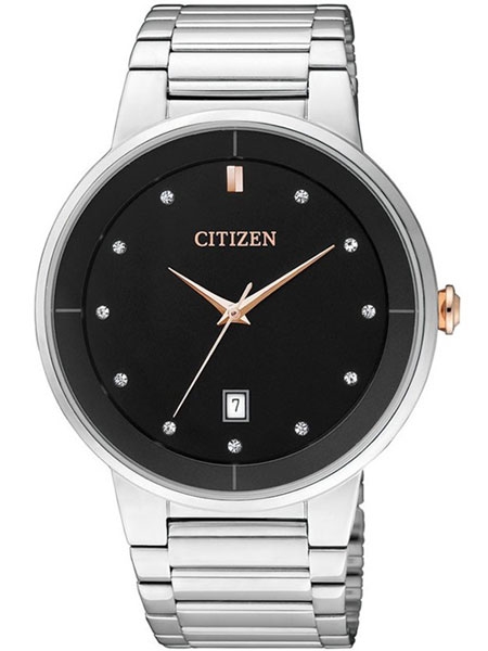 Citizen Quartz Crystal Black Dial Stainless Steel Men's Watch BI5014-58E