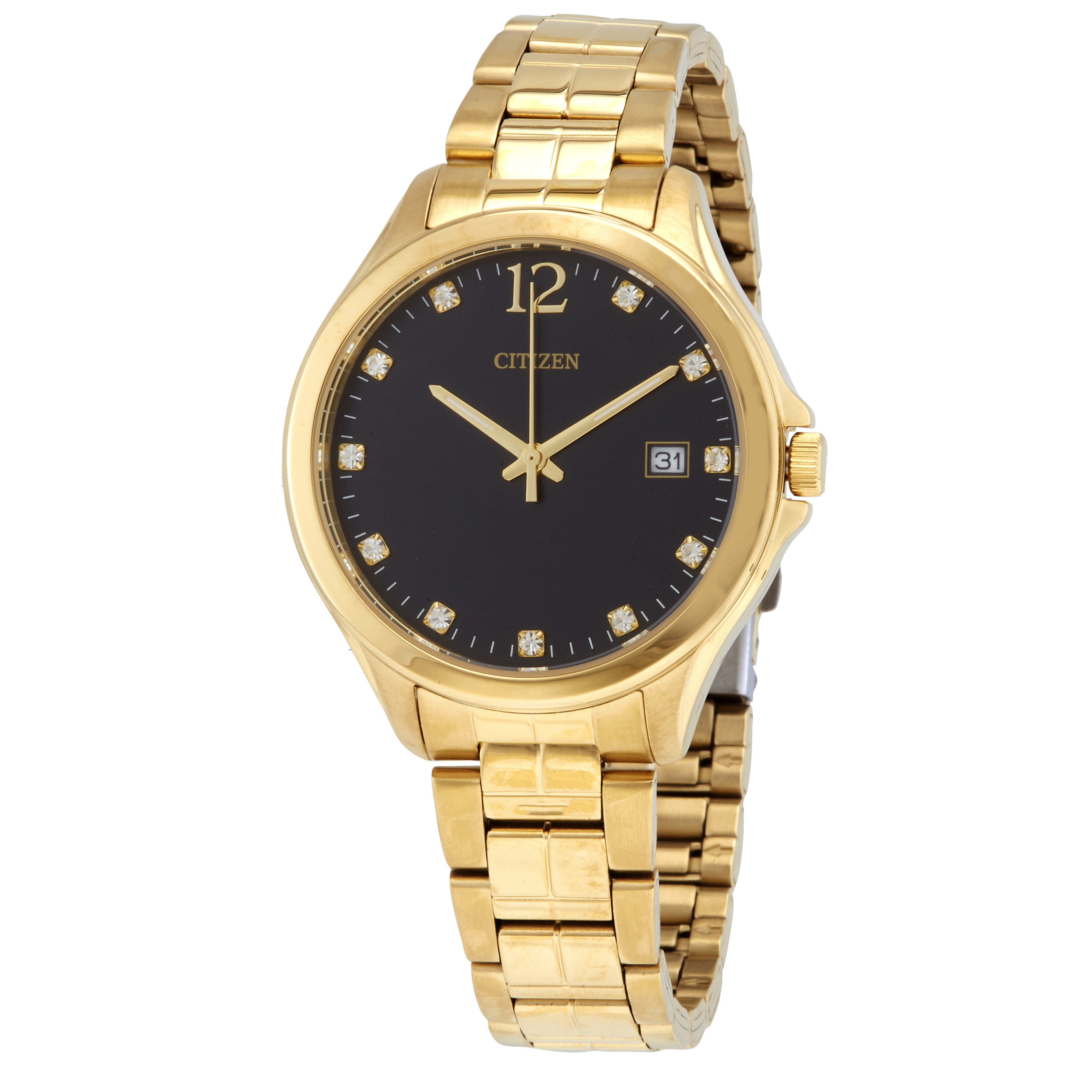Citizen Quartz Crystal Black Dial Yellow Gold-tone Ladies Watch EV0052-50E