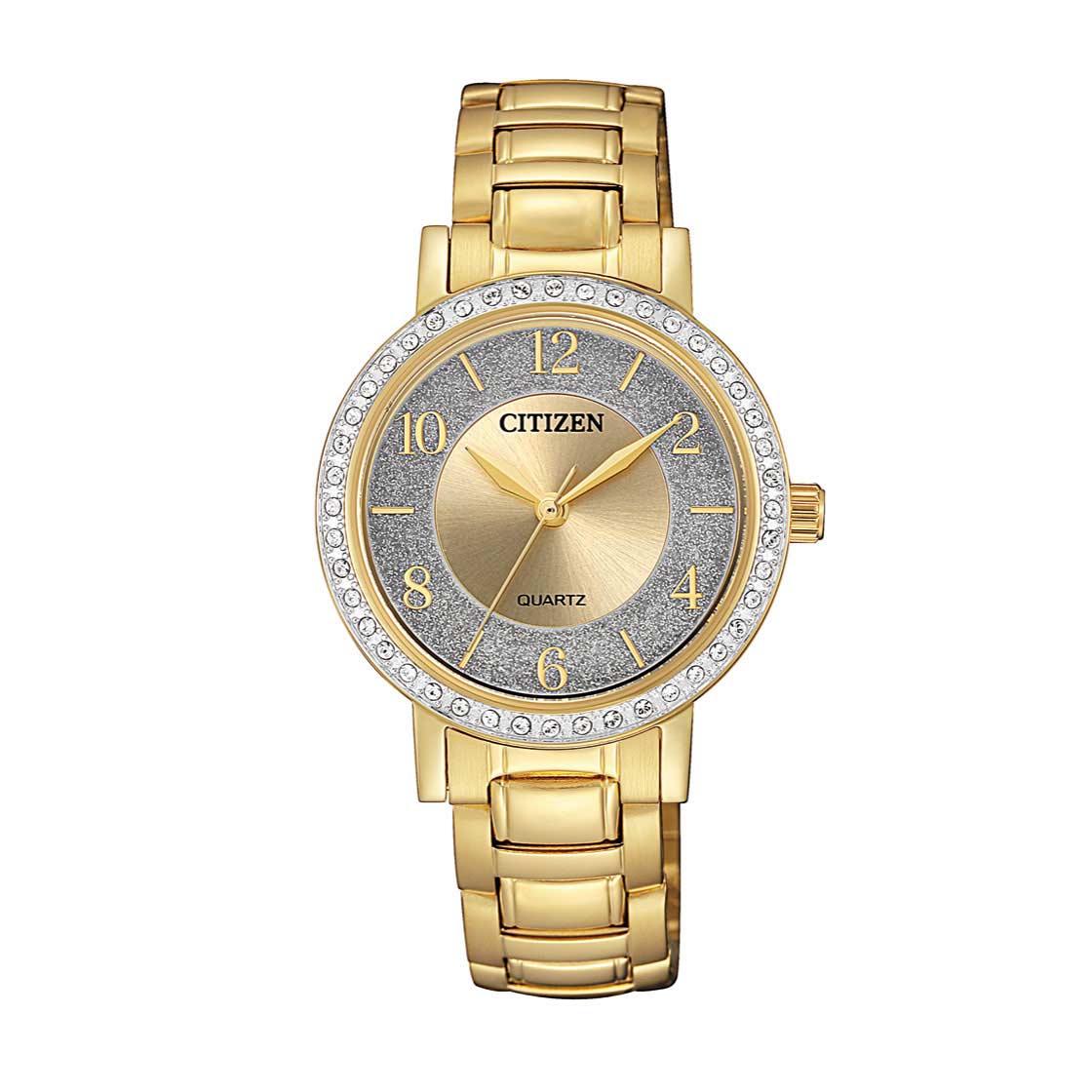 Citizen Quartz Crystal Gold Centered Dial Ladies Watch EL3042-50P
