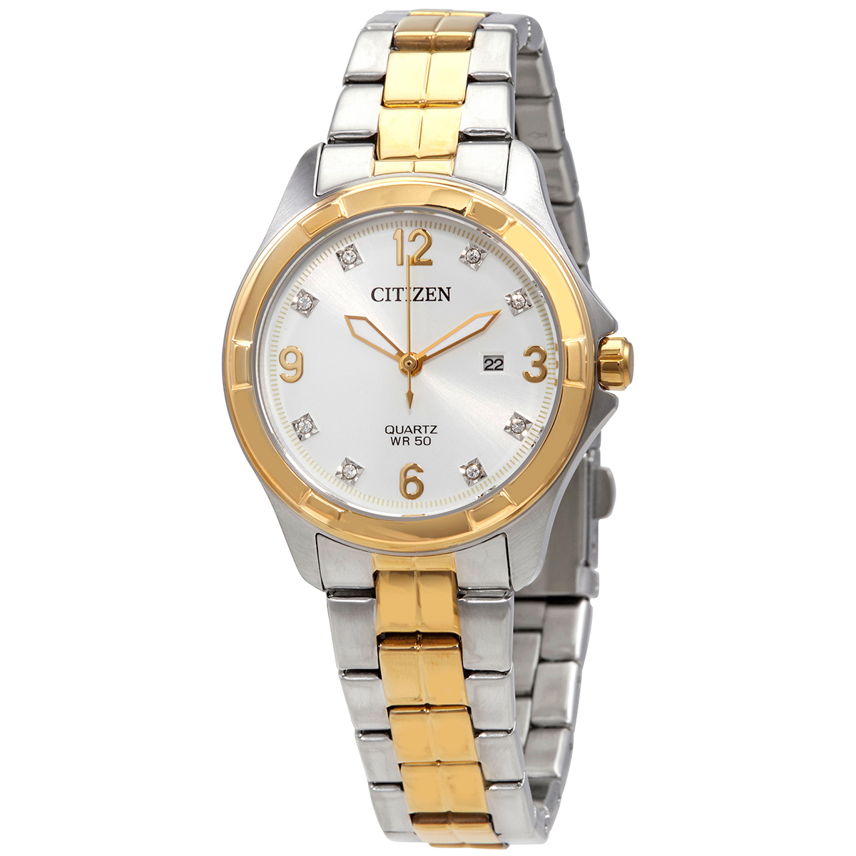 Citizen Quartz Crystal White Dial Two-tone Ladies Watch EU6084-57A
