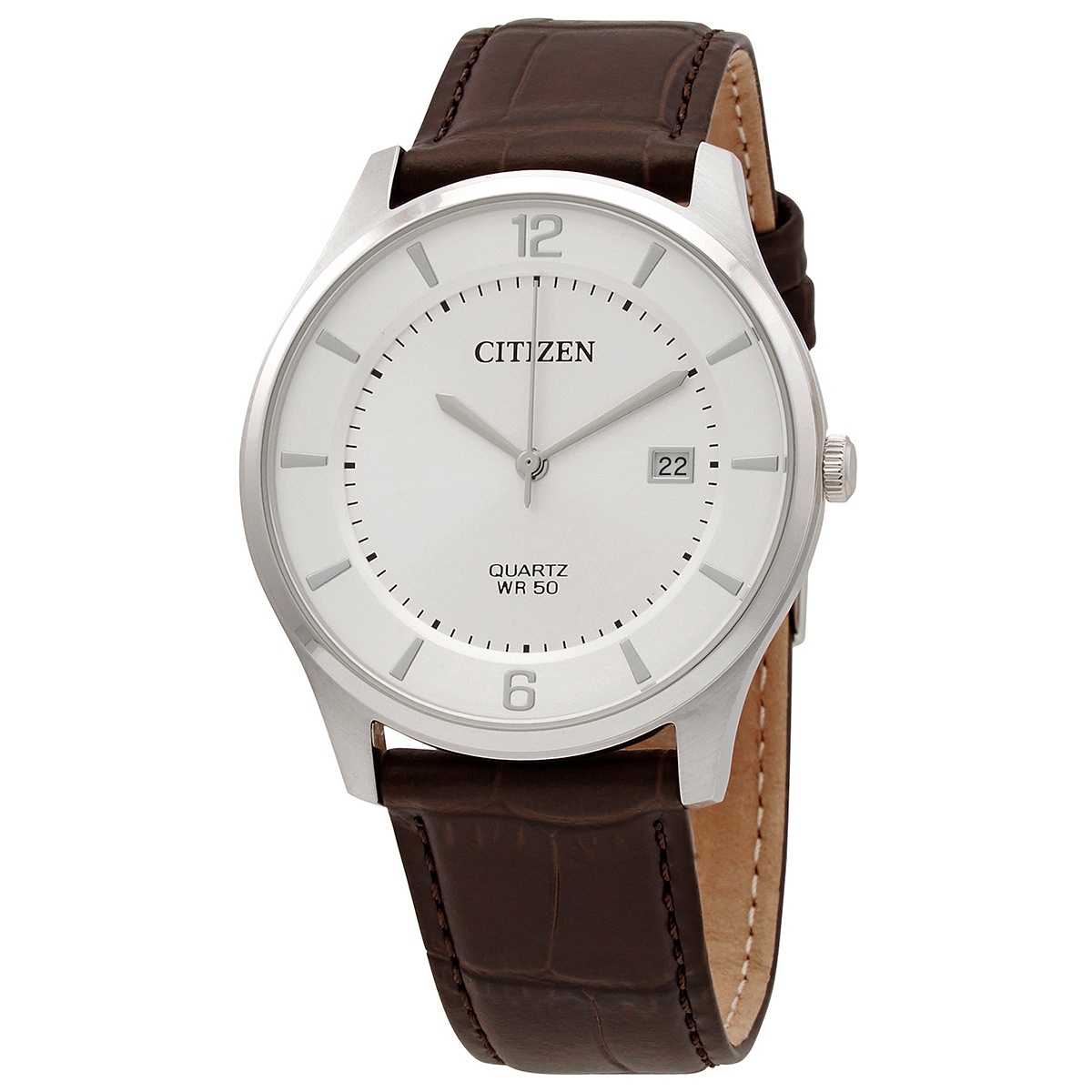 Citizen Quartz Silver Dial Brown Leather Men's Watch BD0041-11A