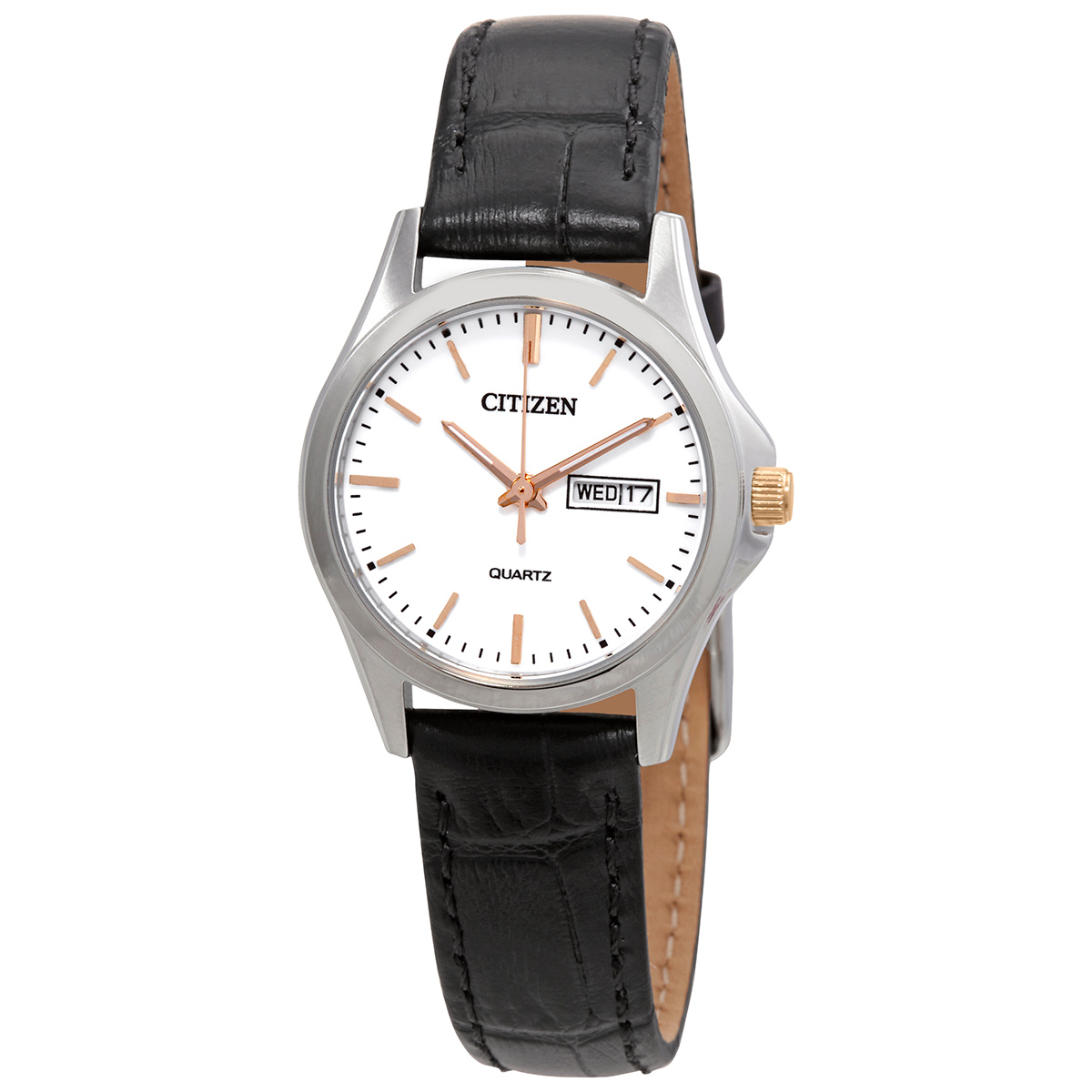 Citizen Quartz White Dial Black Leather Ladies Watch EQ0599-11A