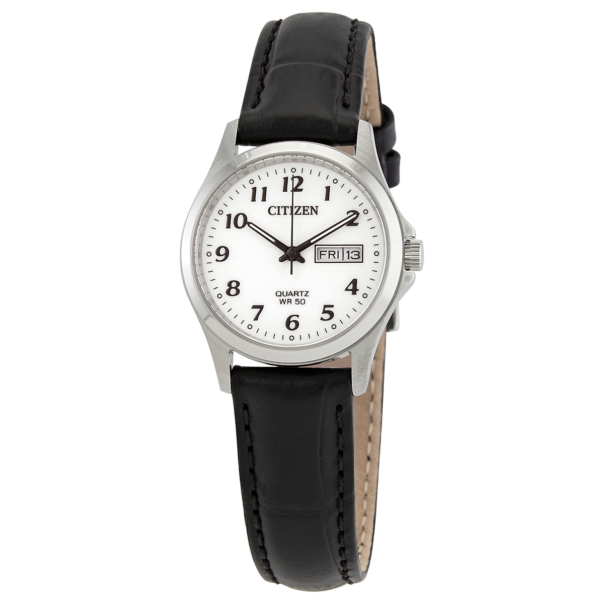 Citizen Quartz White Dial Black Leather Ladies Watch EQ2000-02A