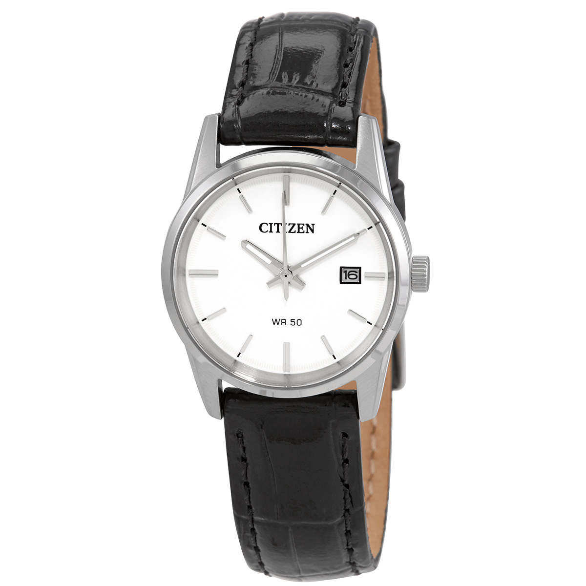 Citizen Quartz White Dial Black Leather Ladies Watch EU6000-06A