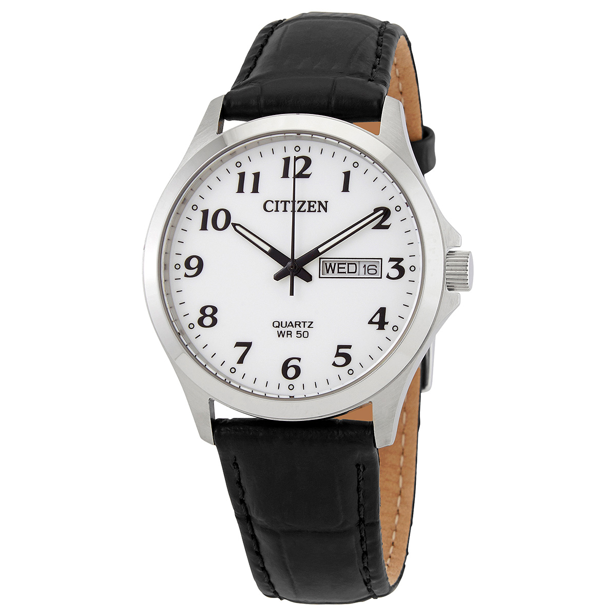 Citizen Quartz White Dial Black Leather Men's Watch BF5000-01A