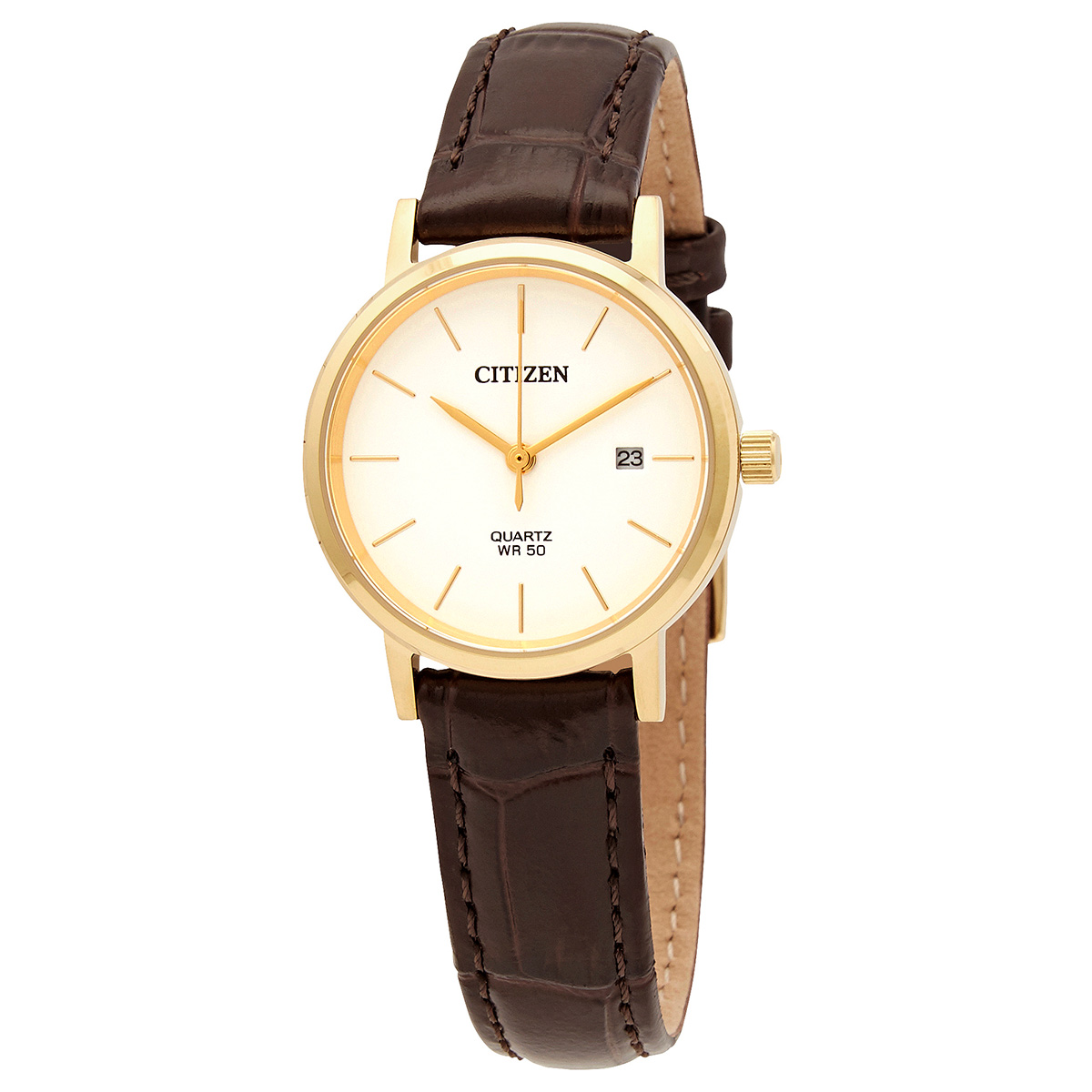 Citizen Quartz White Dial Brown Leather Ladies Watch EU6092-08A