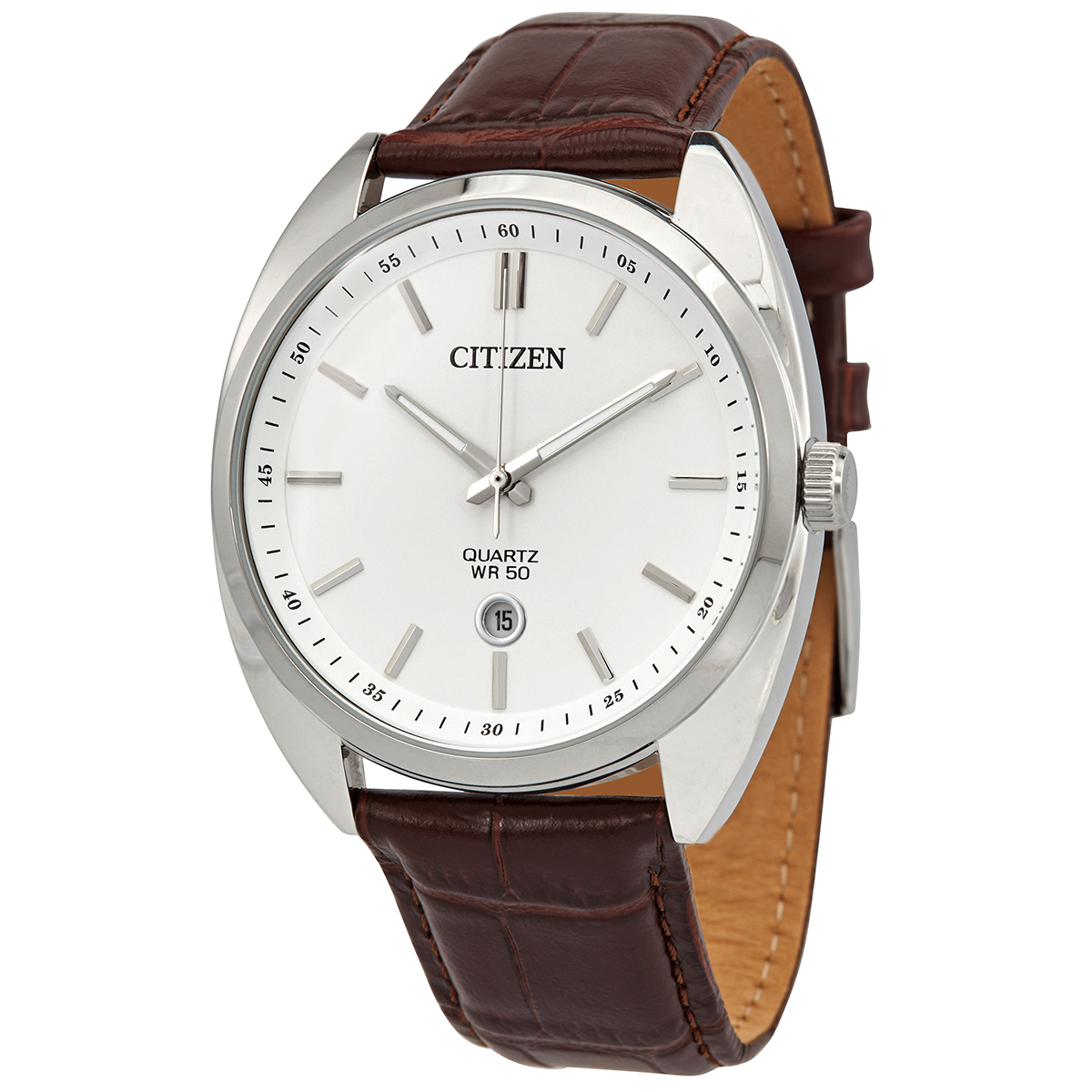 Citizen Quartz White Dial Brown Leathjer Men's Watch BI5090-09A