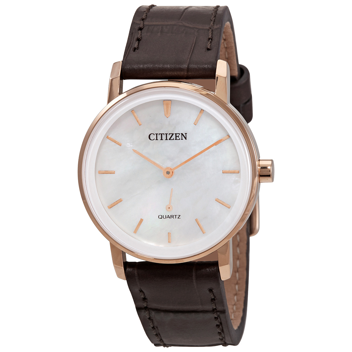 Citizen Quartz White Mother of Pearl Dial Brown Leather Ladies Watch EQ9063-04D