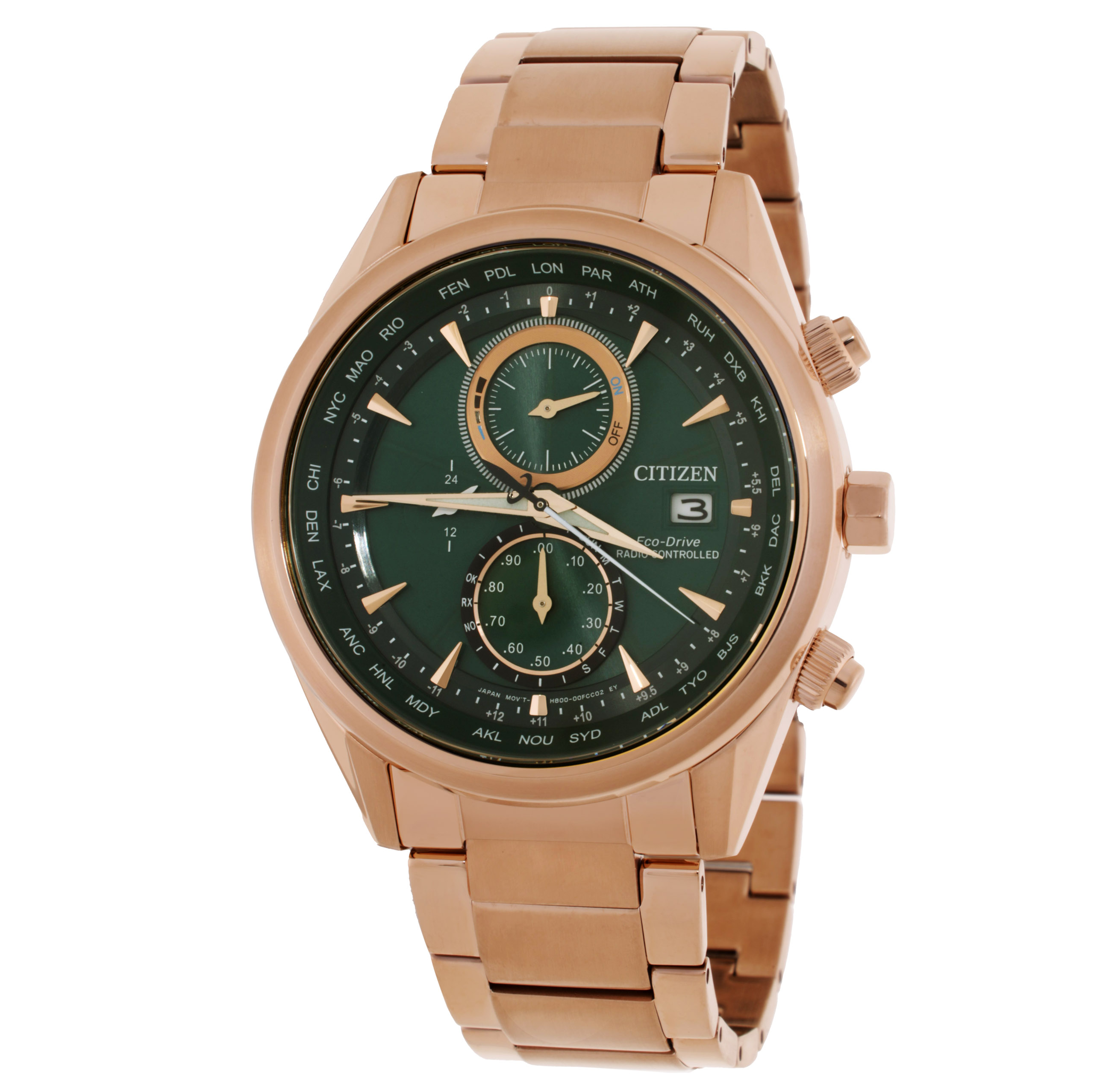 Citizen Radio-Controlled Perpetual World Time Chronograph Green Dial Men's Watch AT8263-87X