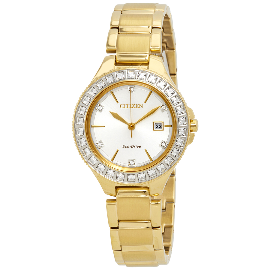 Citizen Silhouette Crystal Silver Dial Gold-tone Ladies Watch FE1192-58A