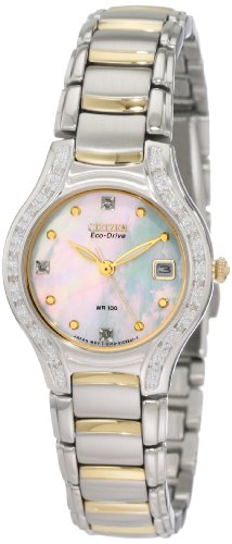 Citizen Silhouette Eco-Drive Diamond Mother of Pearl Dial Two-Tone Ladies Watch EW0974-50D