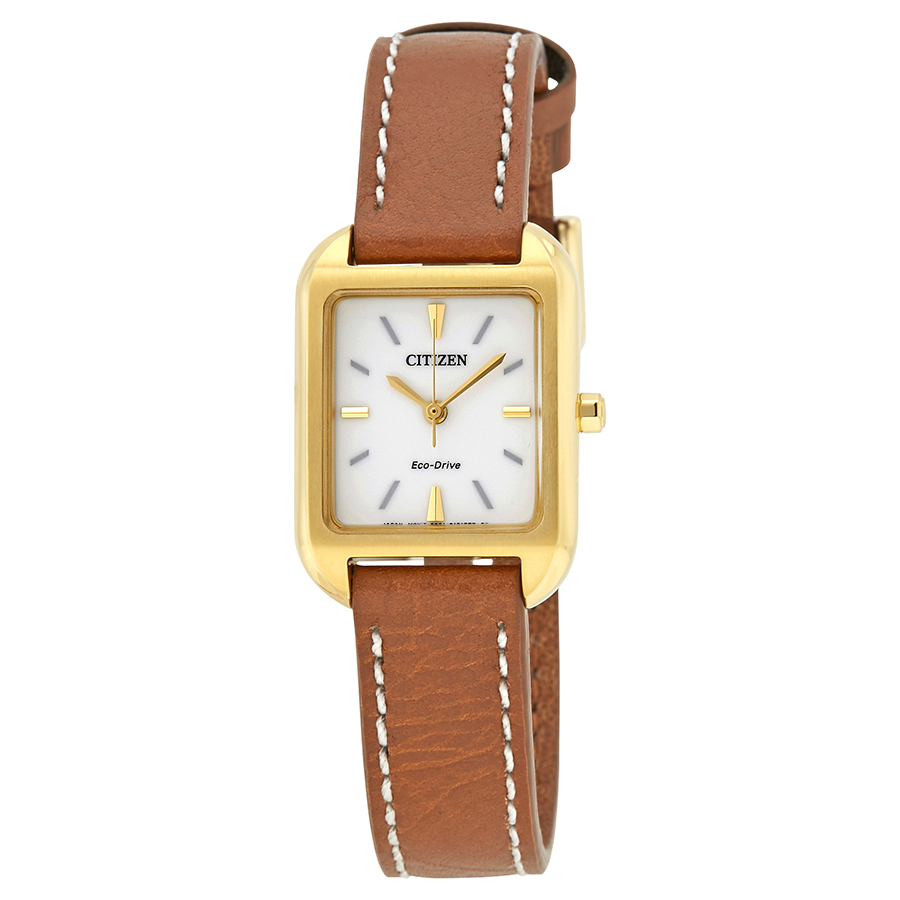 Citizen Silhouette Eco-Drive White Dial Brown Leather Ladies Watch EM0492-02A