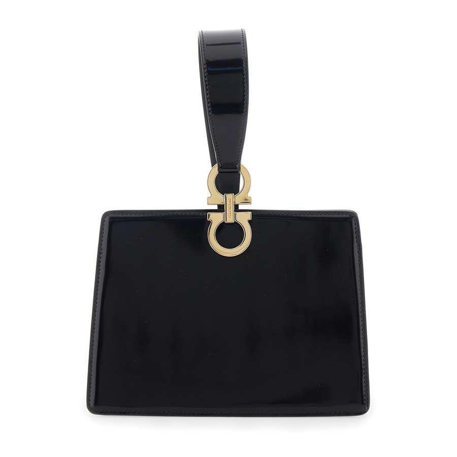 Ferragamo Clutch With Clasp Closure And Black Leather Handle For Women Calf Clutches Pochettes