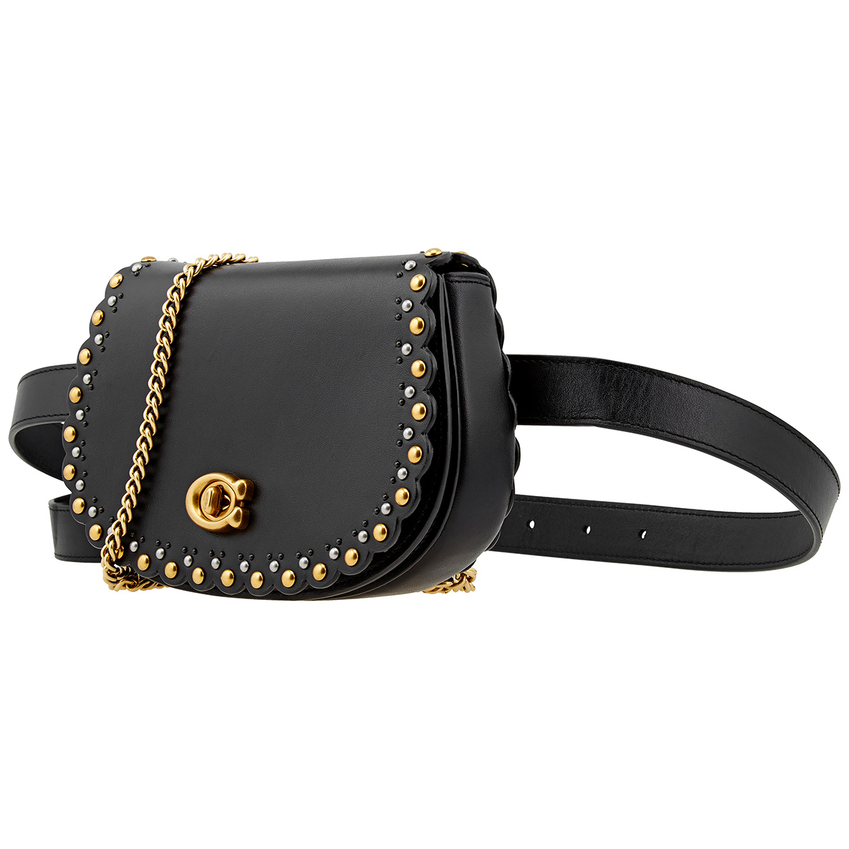 Coach Black Saddle Belt Bag With Scallop Rivets 76263 B4/BK