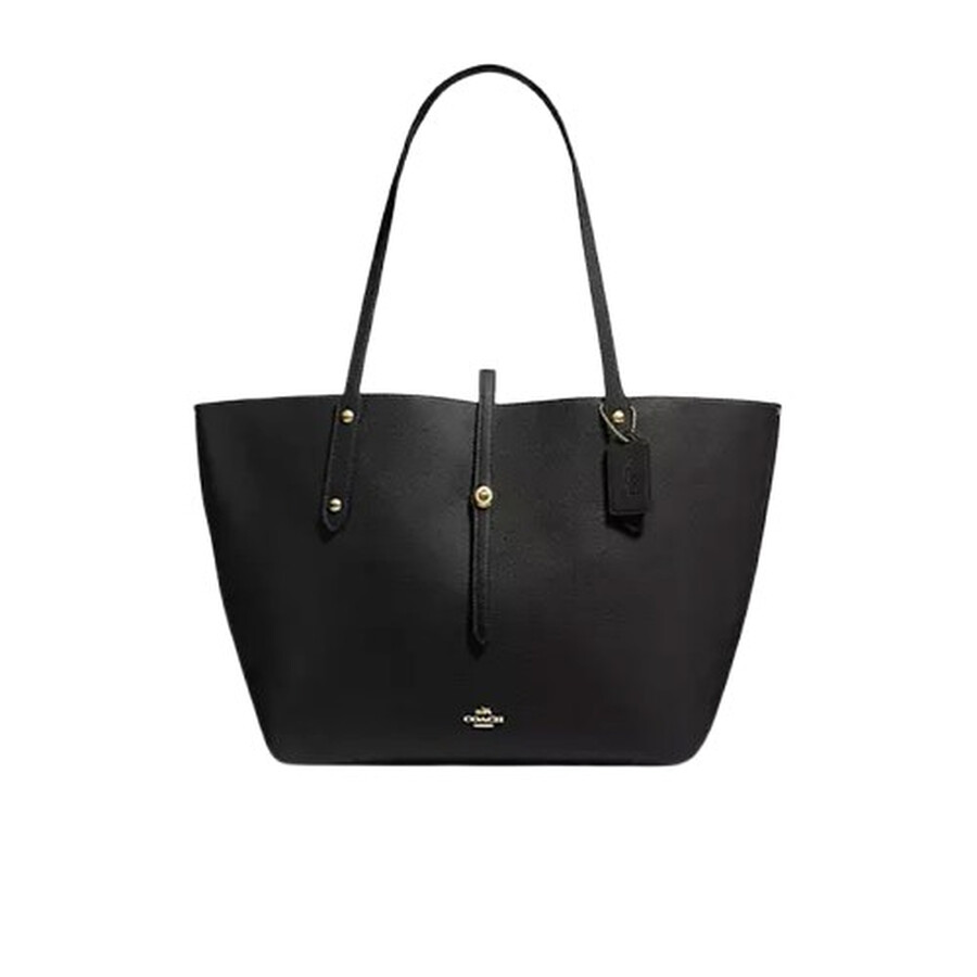 Coach Black/red Pebble Leather Market Tote In Black