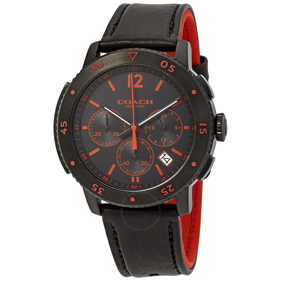 Coach Chronograph Black Dial Black Leather Men's Watch 14602024