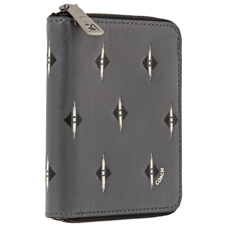 Coach Men's Zip Around Wallet Leather Graphite Small Zip Ikt Geo