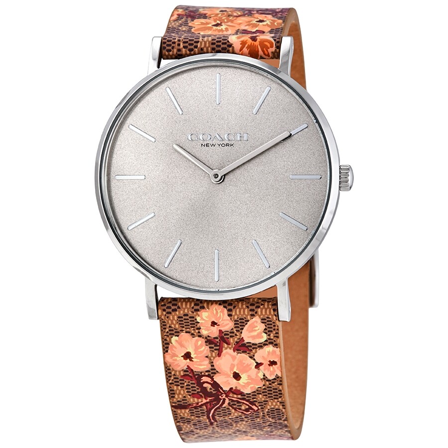Coach Perry Quartz Grey Dial Brown Floral Print Ladies Watch 14503298 ...