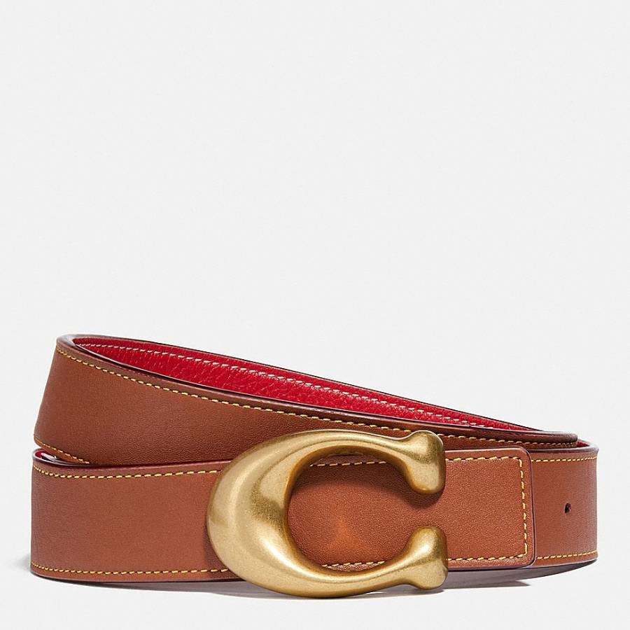 Coach Signature Buckle Reversible Leather Belt, Size Medium 78175