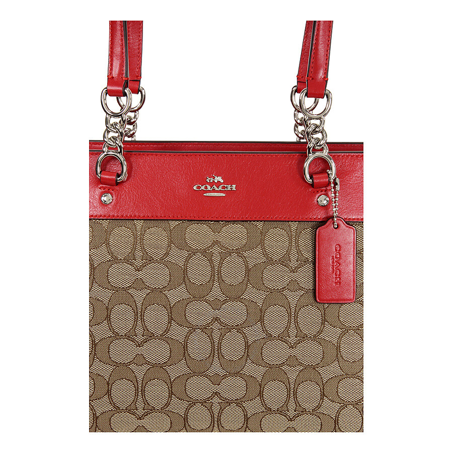 Coach Sophia Small Tote Khaki True Red Handbags Coach Sophia Small Tote Khaki True Red