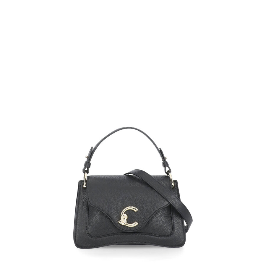Coccinelle Structured Cowhide Leather Handbag With Adjustable Strap In Black