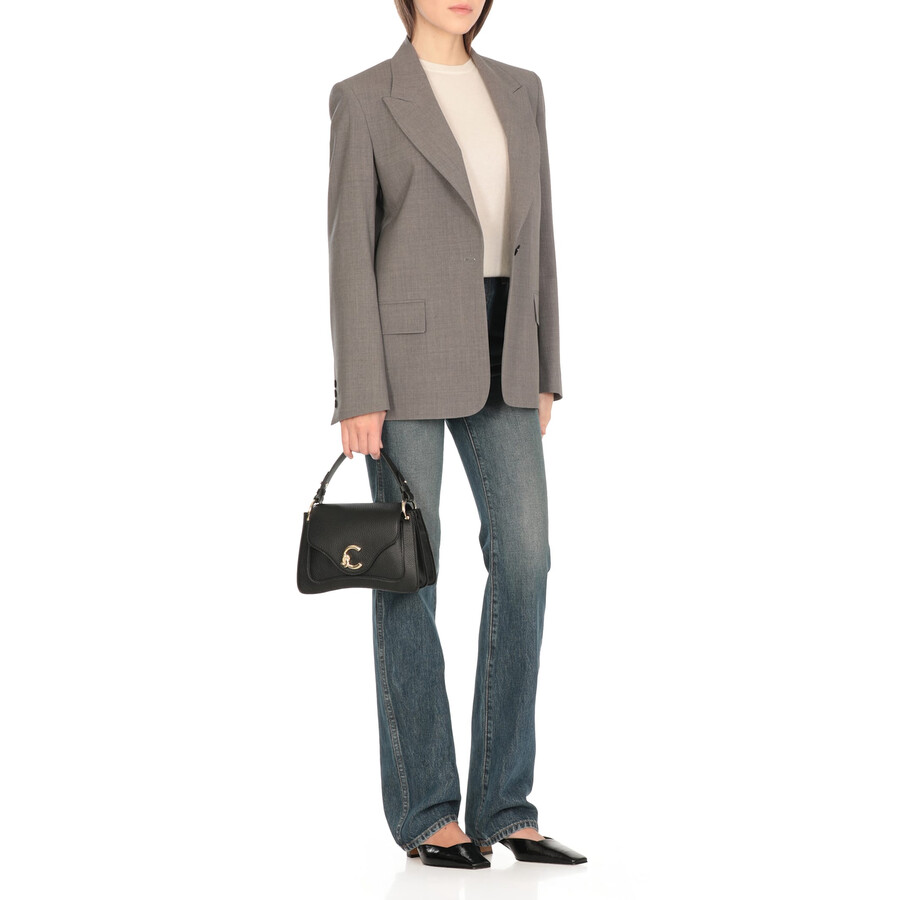 Coccinelle Structured Cowhide Leather Handbag With Adjustable Strap In Black