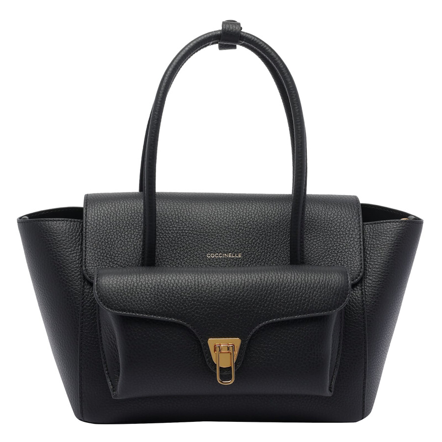 Coccinelle Double Beat Leather Tote Bag In Black