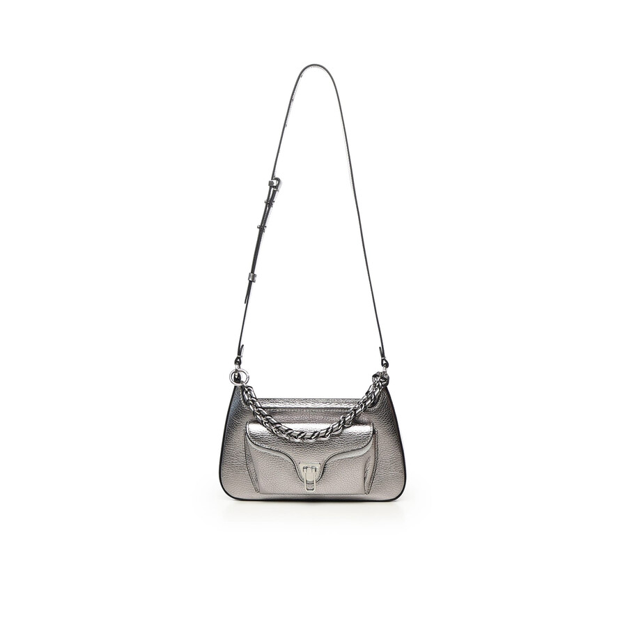 Coccinelle Chain-embellished Leather Cross Body Bag In Silver