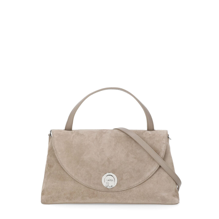Coccinelle Dove Grey Suede Leather Shoulder Bag In Brown
