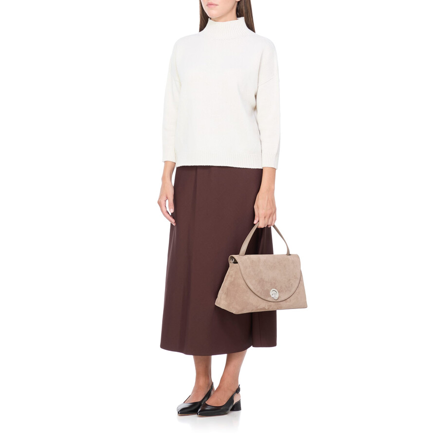 Coccinelle Dove Grey Suede Leather Shoulder Bag In Brown