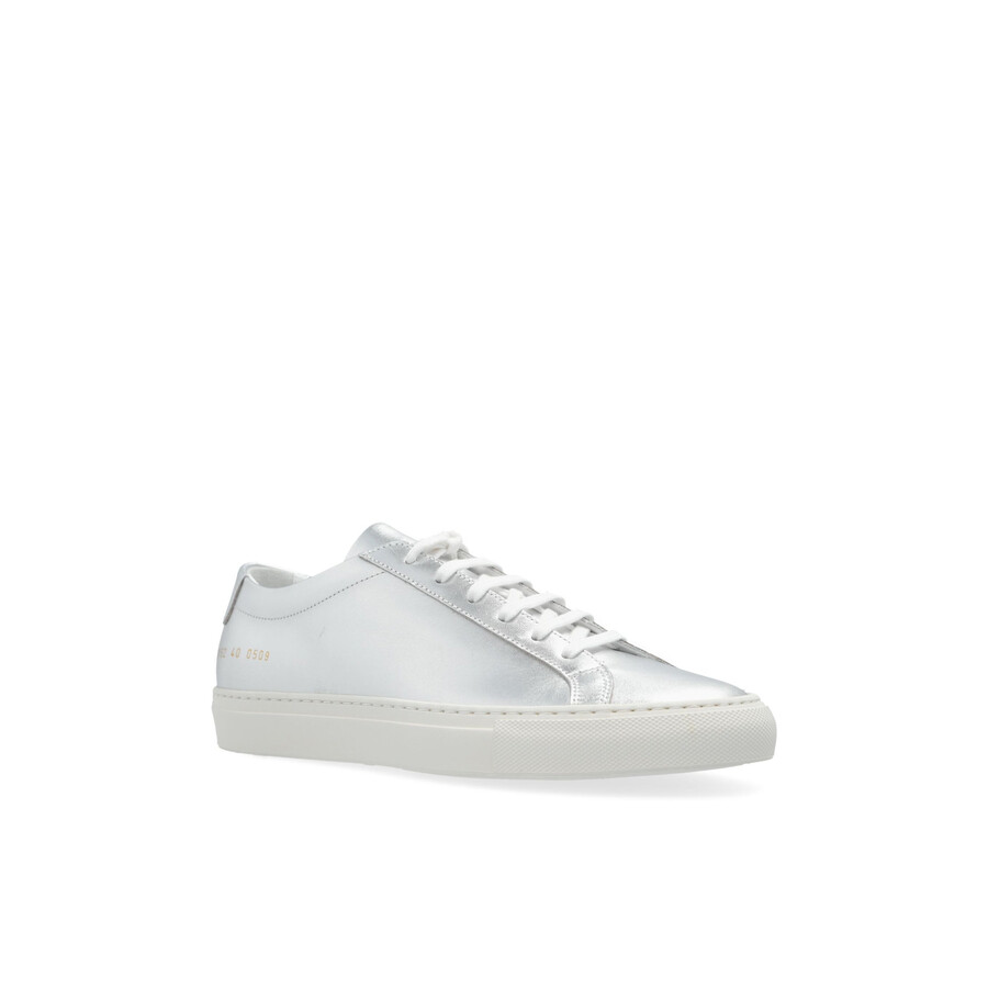 Common Projects Achilles Shiny Trainers In Silver Tone