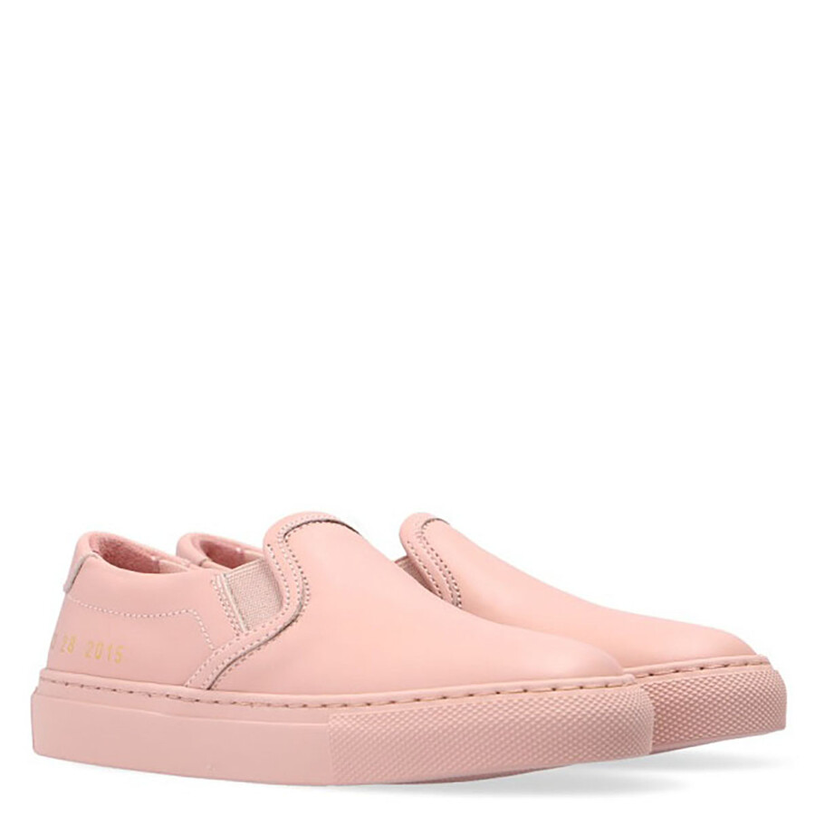 Shop Common Projects Kids Pink Leather Slip On Sneakers