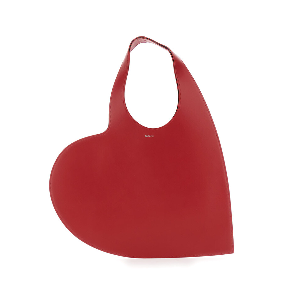Coperni Heart-shaped Red Leather Tote With Silver Logo Print In Red