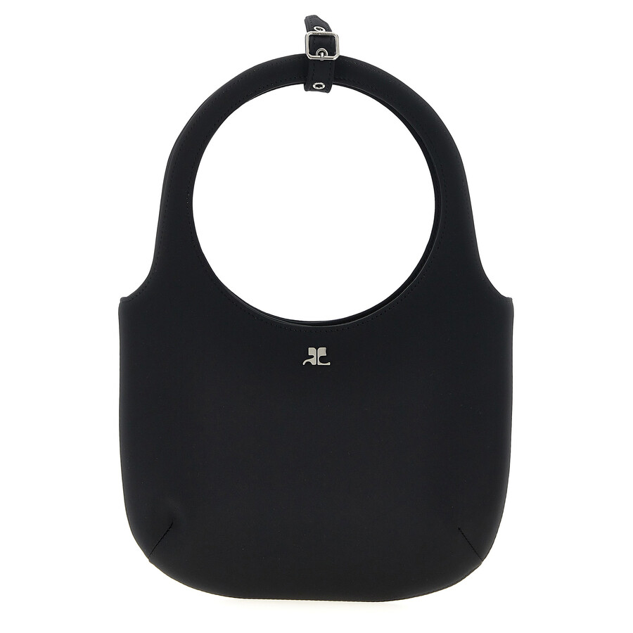 Courrèges Circular Handle Leather Bag With Adjustable Strap In Black