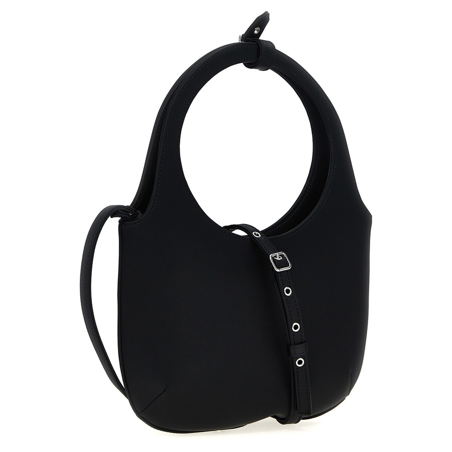 Courrèges Circular Handle Leather Bag With Adjustable Strap In Black