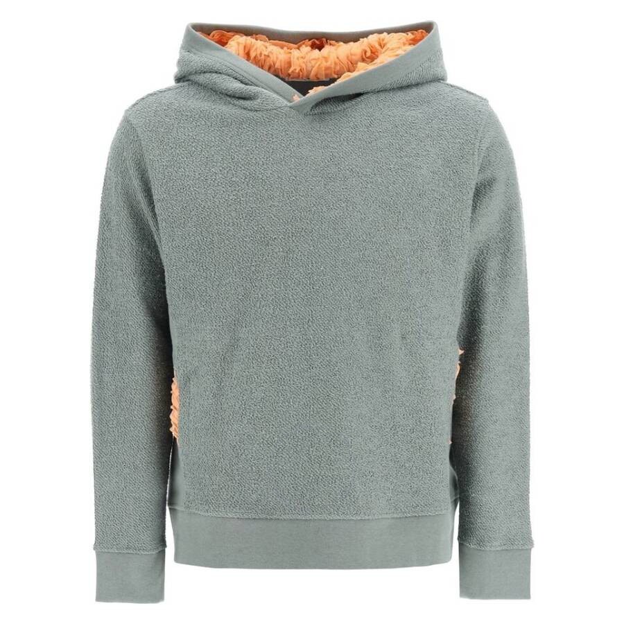 Craig Green Internal Frill Cotton Ruched Hoodie In Green/orange