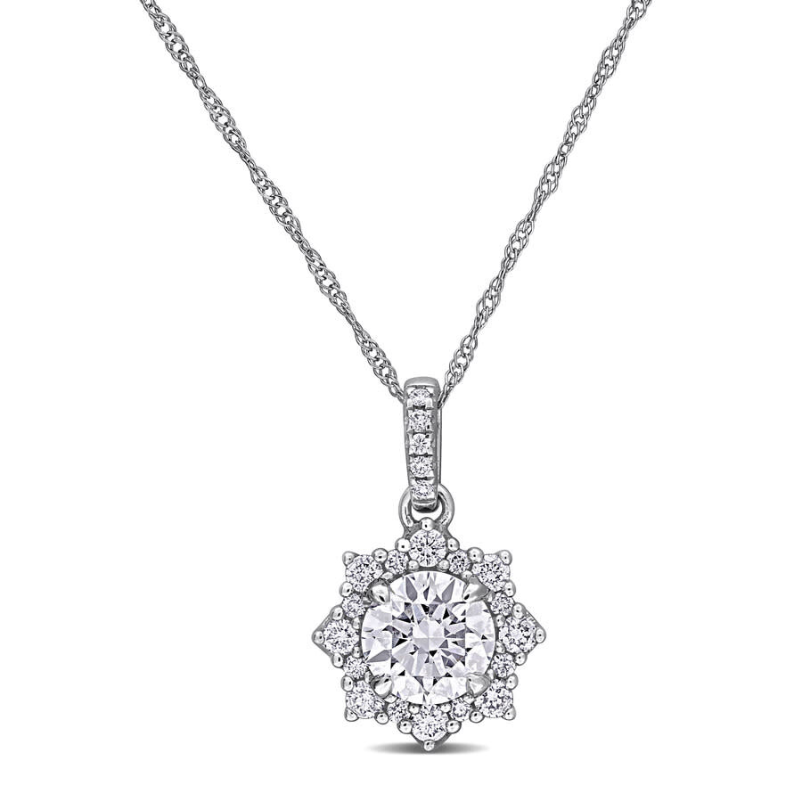 Created Forever 1 1/10ct Tw Lab-grown Diamond Halo Pendant With Chain In 14k White Gold - 17 In In White