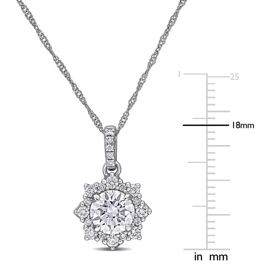 Created Forever 1 1/10ct Tw Lab-grown Diamond Halo Pendant With Chain In 14k White Gold - 17 In In White
