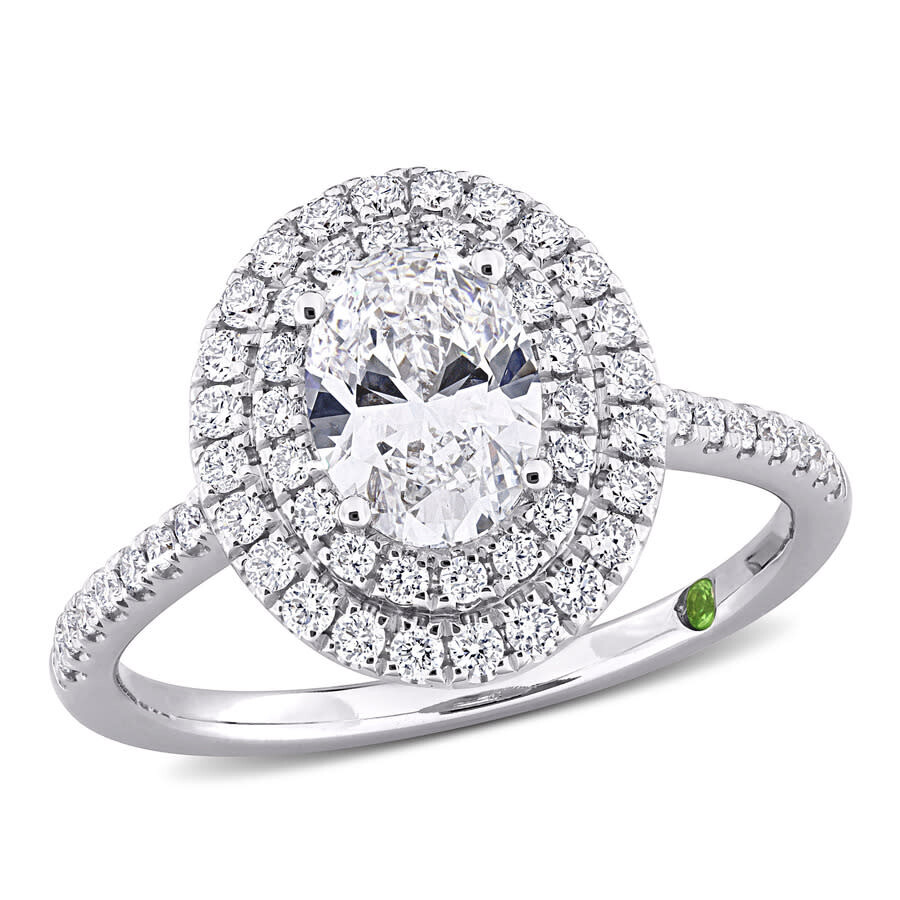 Shop Created Forever 1 1/2ct Tdw Oval Lab-created Diamond And Tsavorite Accent Halo Engagement Ring In 14 In White