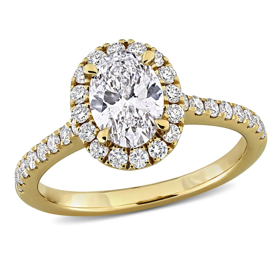 Created Forever 1 1/2ct Tw Oval And Round-cut Lab Grown Diamond Halo Engagement Ring In 14k Yellow G In Gold
